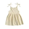 Kız Elbiseler Pudcoco Toddler Yaz Slip Elbise Bebek Günlük Kolsuz Düz Renk Kravat Bir Parçalı Cep 2023 Moda