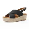 Sandaler 2023 Kvinnor Peep Toe Solid Color Buckle Woman Wedge Sandal Summer Comfort Comant Casual Shoes Kvinna