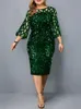 Sukienki plus wielkości sukienki imprezowe Plus Size Panie Midi Sequin Mesh Long Rleeve Lace Elegancki BodyCon XL-4XL 5xl Sukienki wieczorowe dla kobiet Summer 230511