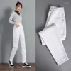 Jeans femme haute qualité blanc femmes taille élastique droite printemps été coton Denim sarouel noir Cowboy pantalon