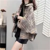 Women's Wool Women Woolen Plaid Short Jacket 2023 Female Autumn Winter Style Korean Loose Wild Hong Kong Retro Tops Coat 617