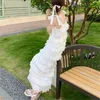 Casual Dresses Long Dress Summer Fashion Loose High Waist Strap Sleeveless Black Strapless Maxi Dresses Fairy Trendy White Cake Skirt 230511