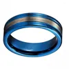 Anéis de casamento jóias de aço inoxidável 8 mm azul com dois groove interface prateada acessórios de anel masculino wedding