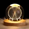 Veilleuse boule de cristal 3D 6 cm, avec socle en bois, lampe de table, nébuleuse du système solaire, lune, cerf saturne, lumière de décoration alimentée par USB pour garçons filles ami de la famille