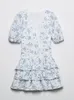 Sıradan Elbiseler Yenkye Gaun Mini Bordi Wanita Fırfır Berlapis Manis Lengan Puff Vintage Motif Bunga Modis UNTUK 230510