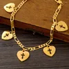 Link Bracelets 24K 21cm Gold Plated Charm Cross Heart Anklet Ethiopian Africa India USA For Man Women Jewelry Wedding Party Gifts