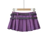 Kjolar sommar kort kjol y2k kawaii klädkjolar för kvinnor svarta mini 2 bälten koreansk mode veckad med shorts lila 230511