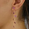 Boucles d'oreilles pendantes or Rose couleur rouge Cz minuscule coeur goutte longue gland chaîne pendante boucle d'oreille mode femmes à la mode bijoux