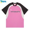 T-shirt femme YICIYA Kaus Y2k Atasan Wanita T-shirt Ukuran Besar Lengan Pendek Kerah V Amerika Crop Top Mobil Balap Pakaian 230510