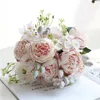 Party Flowers Decorative Simulação Small Bouquet Rose Artificial Flower Wedding Decoration 5 Head Persa Rose Flowers Lt410