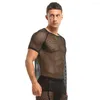 Camisetas de camisetas masculinas Moda de roupas masculinas sexy Veja através de malha transparente fishnet tops preto manga curta de ginástica de ginástica de ginástica