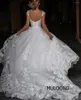 Robe de mariée MULOONG Ivoire O Cou Sans Manches Spaghetti Strap Dentelle Appliques Dos Nu Etage Longueur Balayage Train Une Ligne Robes Longues