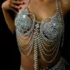 Sukienki robocze Seksowna wielowarstwowa wiązka łańcucha stanika dhinestone dla kobiet kryształowa spódnica i najlepsza biżuteria do ciała