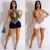 2024 Designer Diamonds Combinaisons Femmes Sexy Creux Out Cross Halter Col Dos Nu Barboteuses Y2k Combishorts Streetwear Night Club Party Wear Vêtements En Gros 9856