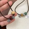 Chaînes colorées pierres naturelles pendentif collier pour femmes Grunge tendance filles bijoux Style chinois bois perlé chaîne cadeaux d'anniversaire