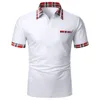 Polo per Uomo 2023 Estate Polo da uomo Plaid Trim Slim Risvolti Top manica corta Patchwork T-shirt Casual