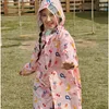 레인 기어 어린이 방수 레인 코트 통합 디자인 비 판초 귀여운 프린트 레인 비 덮개 안전 반사 스트립 레인 옷 230511