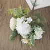 الزهور الزخرفية 1 حفنة زهرة اصطناعية 5 شوكات مع أوراق خضراء غير متوسطة باقة المحاكاة تاراكساكوم ديكور حفل زفاف