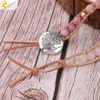 Kedja CSJA Natural Stone Armband Pink Quartz Leather Wrap Armband för kvinnor Rose Gems Crystal Beads Böhmen smycken 5 Strand S308 230511