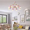 Chandeliers Nordic Wooden Lustre 6-8 Heads Green Wood Pendant Lamps & Lantern Painted Iron Shade Study Room Led Suspension Living Lampe