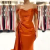 Robes de soirée JEHETH Orange Satin sur l'épaule robe de soirée formelle sirène côté fendu chérie robe de bal balayage train 230510