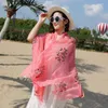 Шарфы Лето Женщины Имитация шелкового цветочного цветочного вышитого шарфа солнцезащитное пляж Сумшад пляж