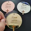 Party Decoration 50pcs Personalized Engraved Acrylic Round Label With Hole Custom Name Cross Wedding Baby Shower Baptism Candy Box 230510