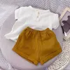 세트 정장 Baju anak perempuan anak bayi setelan pendek kaus katun laki laki balita musim panas celana linen anak pakaian untuk 1 6 tahun 230510