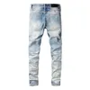 Jeans de designer Jean Amirres Denim Hommes Pantalons 2023 Vêtements pour hommes Version coréenne de la mode High-Street Patch Micro Élastique Lettre Brodée Hommes 0BS1