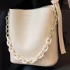 Evening Bags Women's Bucket Shoulder Bag Beige Medium Pu Leather Metal Chain Ladies Shopper Purses Handbags Wide Strap Female Crossbody