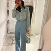 Women's Two Piece Pants High Quality Small Fragrance Wind Spring Tweed Set Women Crop Jackets Coat Suits Vintage Sequin 2