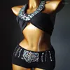 Women's Swimwear 2023 Vacation Sexy Bikini Set Diamond Rhinestion Push Up Handmade Crochet Bathing Suit High Waist Swimsuit