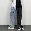 Jeans masculinos fojaganto calças jeans japoneses retro lavados wideleg letre solto grande bolso casal de hip hop de jeans de jeans 230511