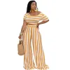 Designers Women Clothes 2023 fashion open navel striped wide leg pants two-piece suit Recommend