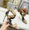 Stiletto damesschoenen Designer Sandalen Echt lederen gouden knop Sandalen Terug Zipper Design Fashion Elegant Party Wedding Shoe Factory schoenendoos