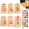 Presentförpackning 24 st jul advent kalender numrerad klistermärke Santa Snowman Festival Party Favor Candy Cookie