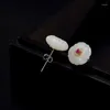 Stud Earrings Original Design Natural Hetian White Jade Plum Small Exquisite Light And Luxurious Charm Women's Brand Silver Jewelry