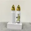بالجملة! تسامي الفراغ فارغ رصاصة بيضاء مع أغطية الذهب جدار مزدوج الفولاذ المقاوم للصدأ DIY زجاجة ماء معزول مكنسة السفر أكواب السيارة B0032