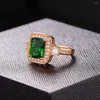 Anneaux De Mariage Bague De Luxe Pour Femmes Avec Grosse Pierre Rétro Carré Rouge Vert Zircon Rose Or Couleur Mariée Accessoires Violet Bijoux R358