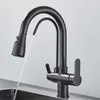 Kitchen Faucets Quyanre Matte Black Filtered Crane For Pull Out Spray 360 Rotation Water Filter Tap Three Ways Sink Mixer Faucet 230510