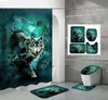 Zasłony 3D Wolf Print Curtain Zestaw księżyca wilki mata łazienkowa pokrywka toaletowa dywan wodoodporna tkanina wanna
