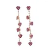 Boucles d'oreilles pendantes or Rose couleur rouge Cz minuscule coeur goutte longue gland chaîne pendante boucle d'oreille mode femmes à la mode bijoux