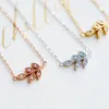 سلاسل CXSJEREMY SOLID 14K Rose Gold Natural Diamond Necklace Petite Leaf for Women Anniversary Homts