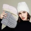 BERETS VISOVER 2023 WINTER BEANIE FOR WOMEN REAL FUR CASHMERE KNIIED HATSソフトウォームファッションスカリーボンネットスパンコールキャップ