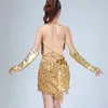 Sexy Rock Glänzende Pailletten Latin Dance Kleider Frauen Kostüme Sexy Rückenfreie Sommer Outfits V-ausschnitt Mini Party Fringe Kleid Disfraz Mujer 230511