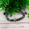 Strand braccialetto di perline di alabastro nero naturale da uomo moda perline testa di leopardo zircone regolabile 2023 regalo di gioielli