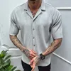 Мужские повседневные рубашки Leisure Solid Color Ribbed Men Fashion Fashion Loth -рубашка с коротким рубашкой 2023 Весенняя летняя уличная одежда 230511