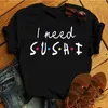 Dames t-shirt dames zwarte t-shirts zomer schattige sushi knuffel korte mouwen shirt shirt femme 2022 zomer o-nock kaii kleding tops dames t-shirt p230511