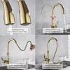 Kökskranar Uythner Gold Polish Swivel Spout Sink Faucet Pull Down Sprayer Fashion Design Badrum Cold Water Mixer Tap 230510