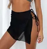 Cover-up mulheres malha mini saias de malha fina senhoras cobrir borla vestido biquíni cor sólida saia de banho feminino maiô beachwear envoltório novo